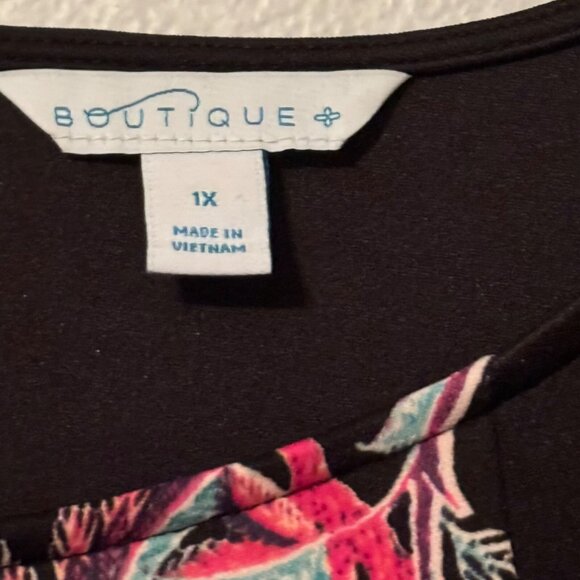 Boutique Black & Floral Knee-Length Dress Size 1X Polyester/Spandex Blend - Picture 3 of 12